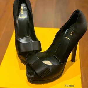 Fendi Deco Peep Toe Pump Black Satin